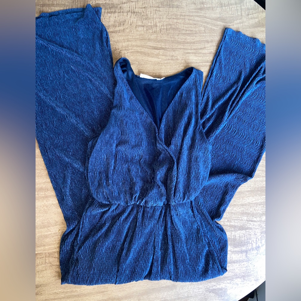 All In Favor XS navy blue textured jumpsuit